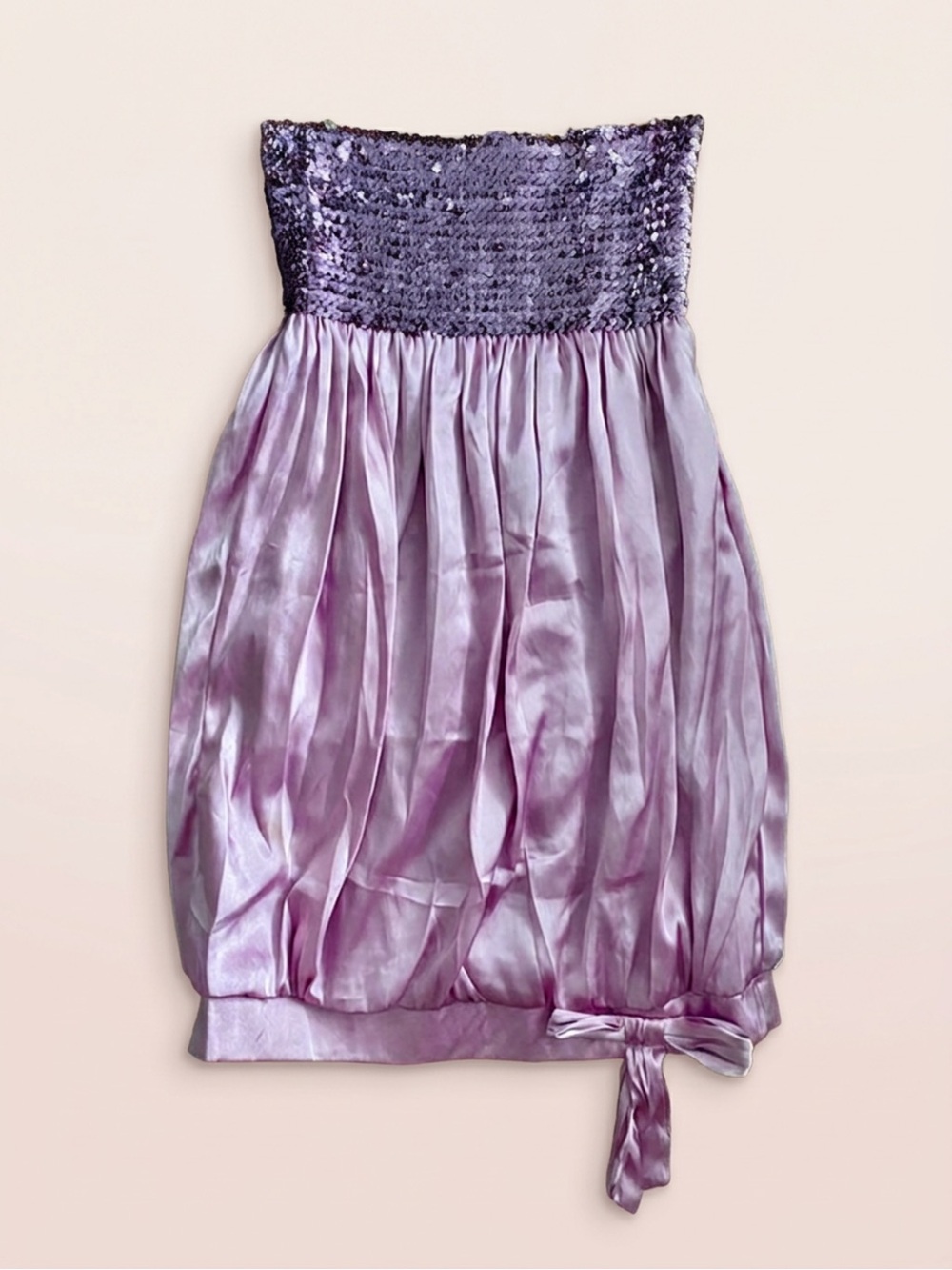 As U Wish NWT Lavender/Lilac Sequin Satin Strapless Bubble Hem Party Dress M Y2K